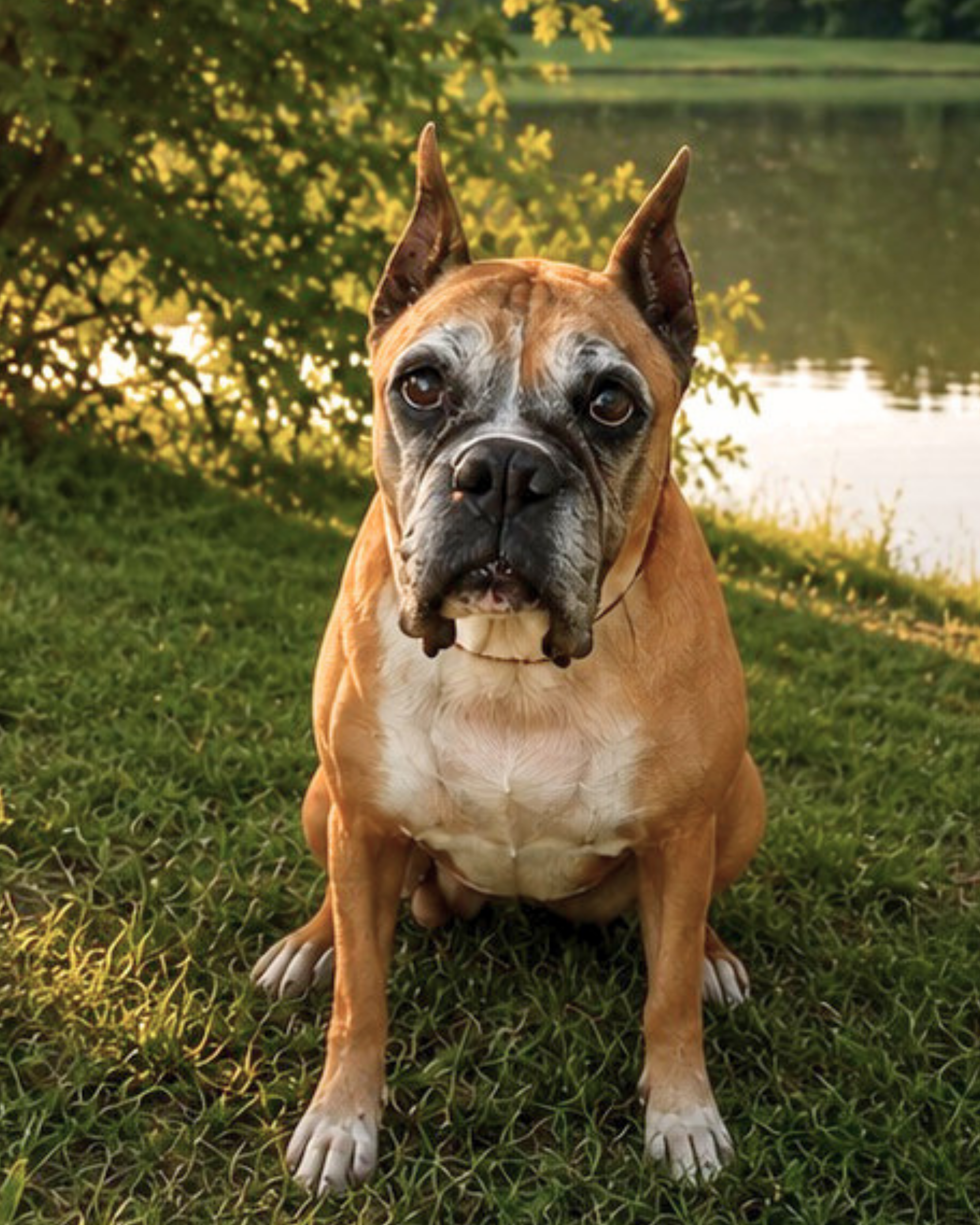 Daisy sitting beside the lake